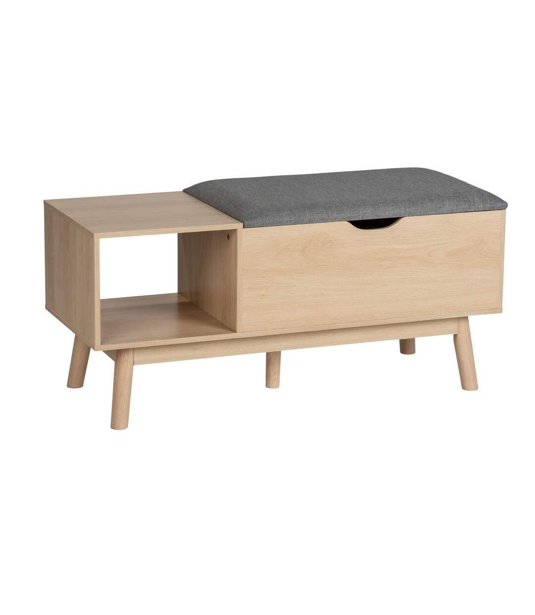Banc d'entrée Edda avec coffre de rangement et niche ouverte - Gris et bois-1