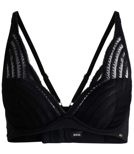 Womens/ladies Wave Pattern Lace Underwired Bra Black Boss