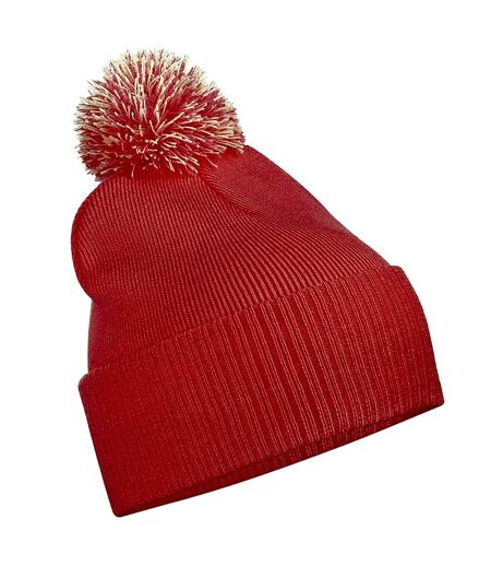 Beechfield Junior Snowstar Duo Winter Beanie Hat / Schoolwear (Bright Red / Off White)
