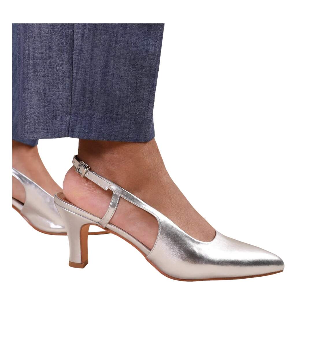 Womens/ladies Milos Metallic Faux Leather Sling Back Wide Low Heel Sandals Silver Where´s That From-2