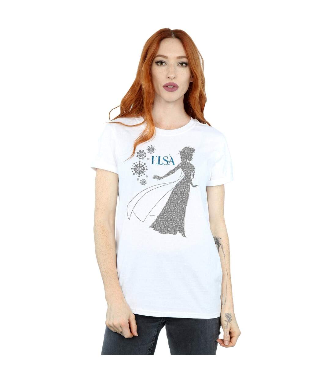 Disney Womens/Ladies Frozen Elsa Christmas Silhouette Cotton Boyfriend T-Shirt (Blanc) - UTBI24670-2