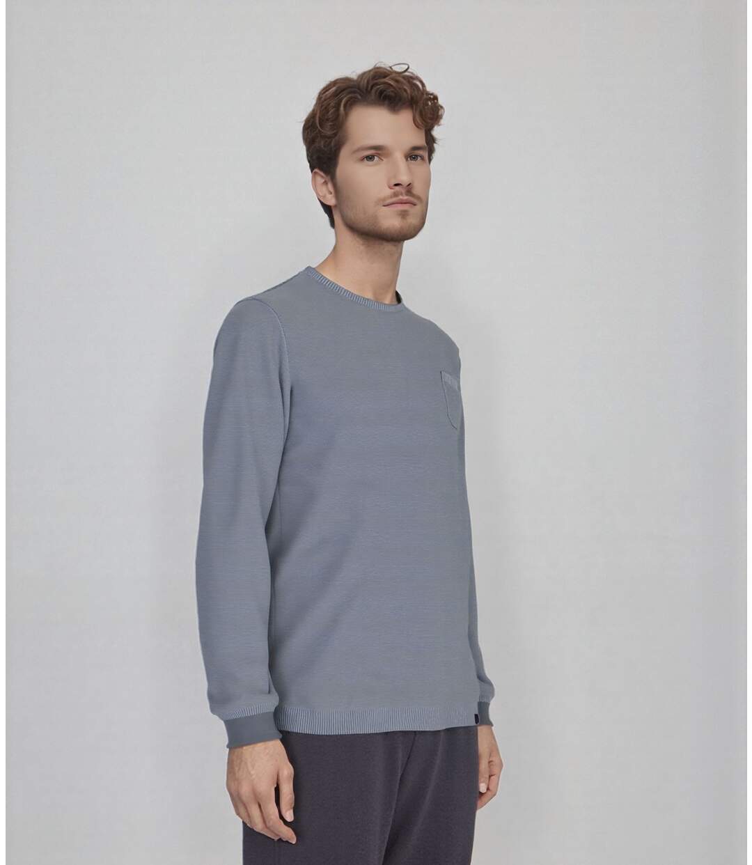 Pull en coton bleu confortable pour homme - Style décontracté et élégant au quotidien-3