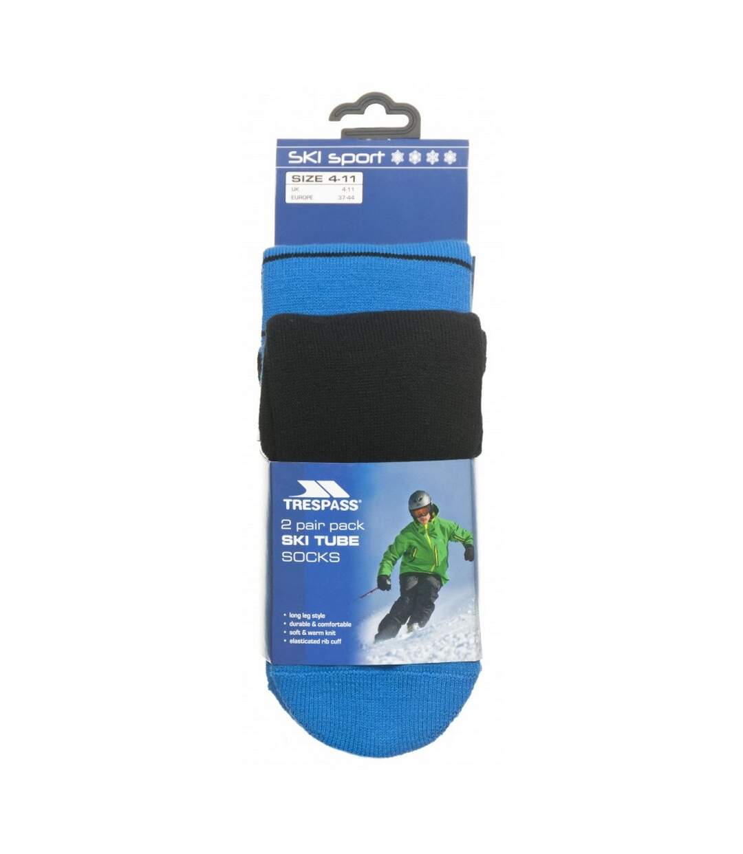 Lot de 2 paires de chaussettes de ski toppy homme noir/bleu Trespass