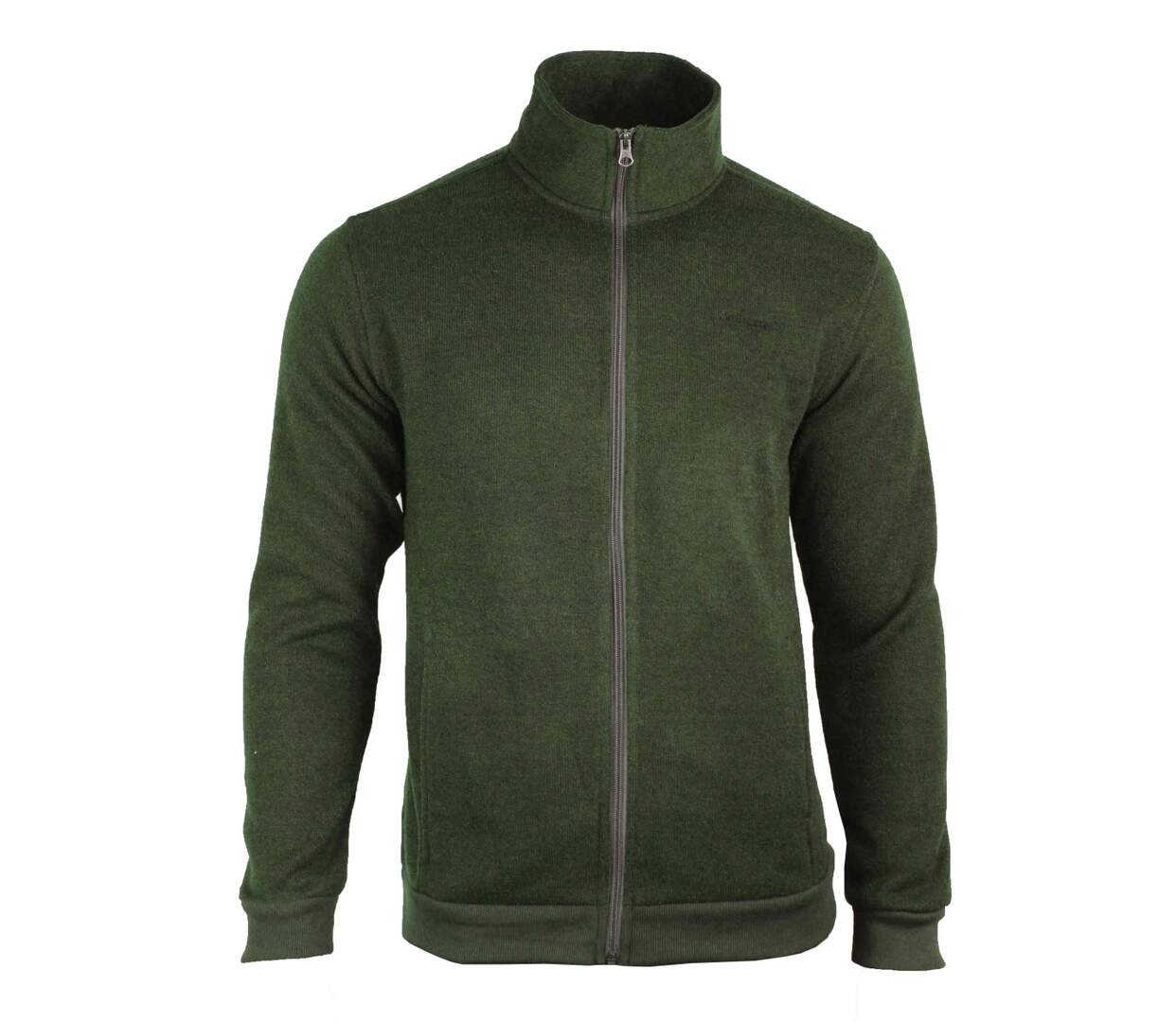 Cardigan Zippé Polaire Tricot Kaki Chiné – Col Montant & Coudières-1