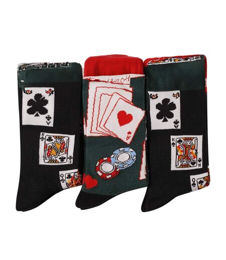 Pack Of 6  Mens Royal Flush Poker Cotton Socks  Black Multicoloured Soxy