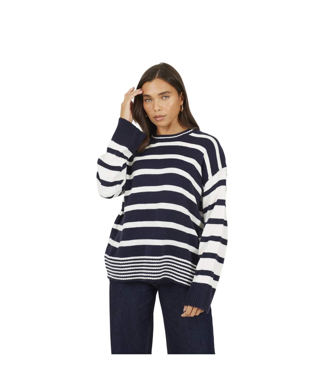 Pull Tunique Motif/style À Rayures Jack Femme Bleu Marine Crème Brave Soul-2