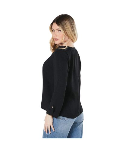 Womens/ladies roll sleeve shirt black Dorothy Perkins