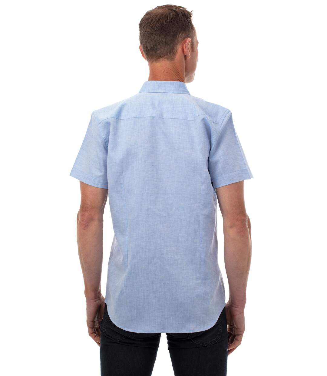 Chemise en Coton Lin Bleu Manches Courtes