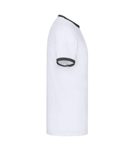 Mens Ringer T-shirt White Black Fruit Of The Loom