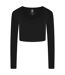 Womens/ladies Luxe Scoop Neck Slim Crop T-shirt Black Gym King-2