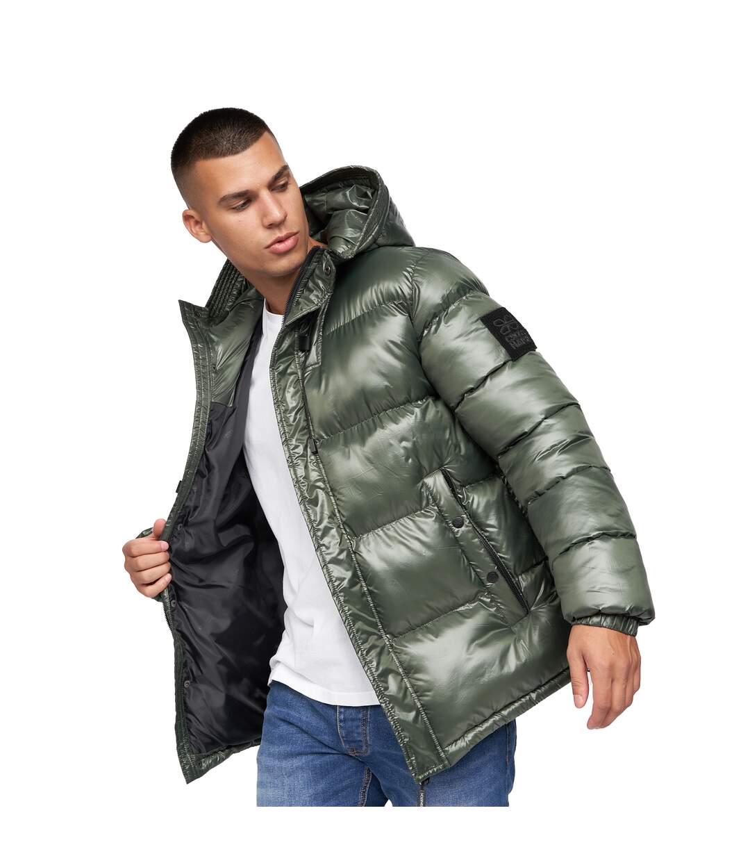 Mens Crosswell High Shine Jacket Dark Olive Crosshatch-4