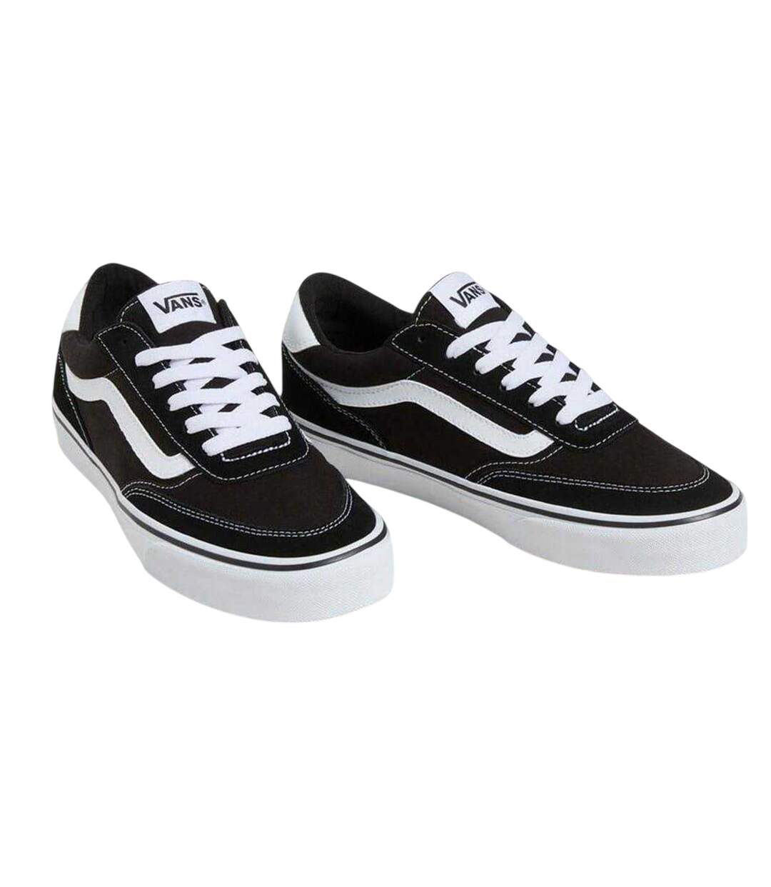 Mens Brooklyn Canvas Low Trainers Black White Vans-2