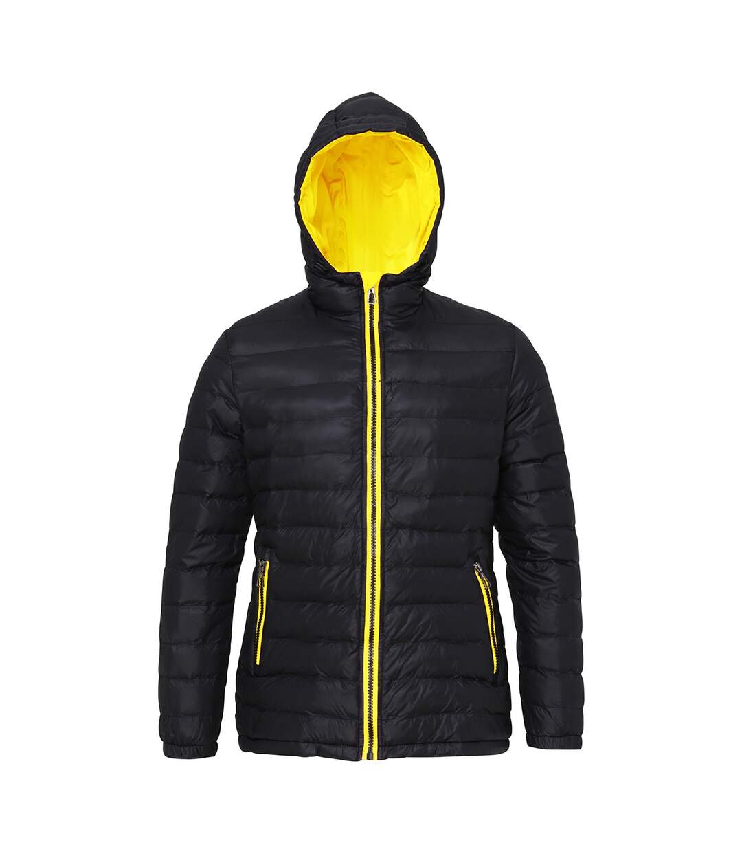 2786 Womens/Ladies Hooded Water & Wind Resistant Padded Jacket (Black/Bright Yellow)