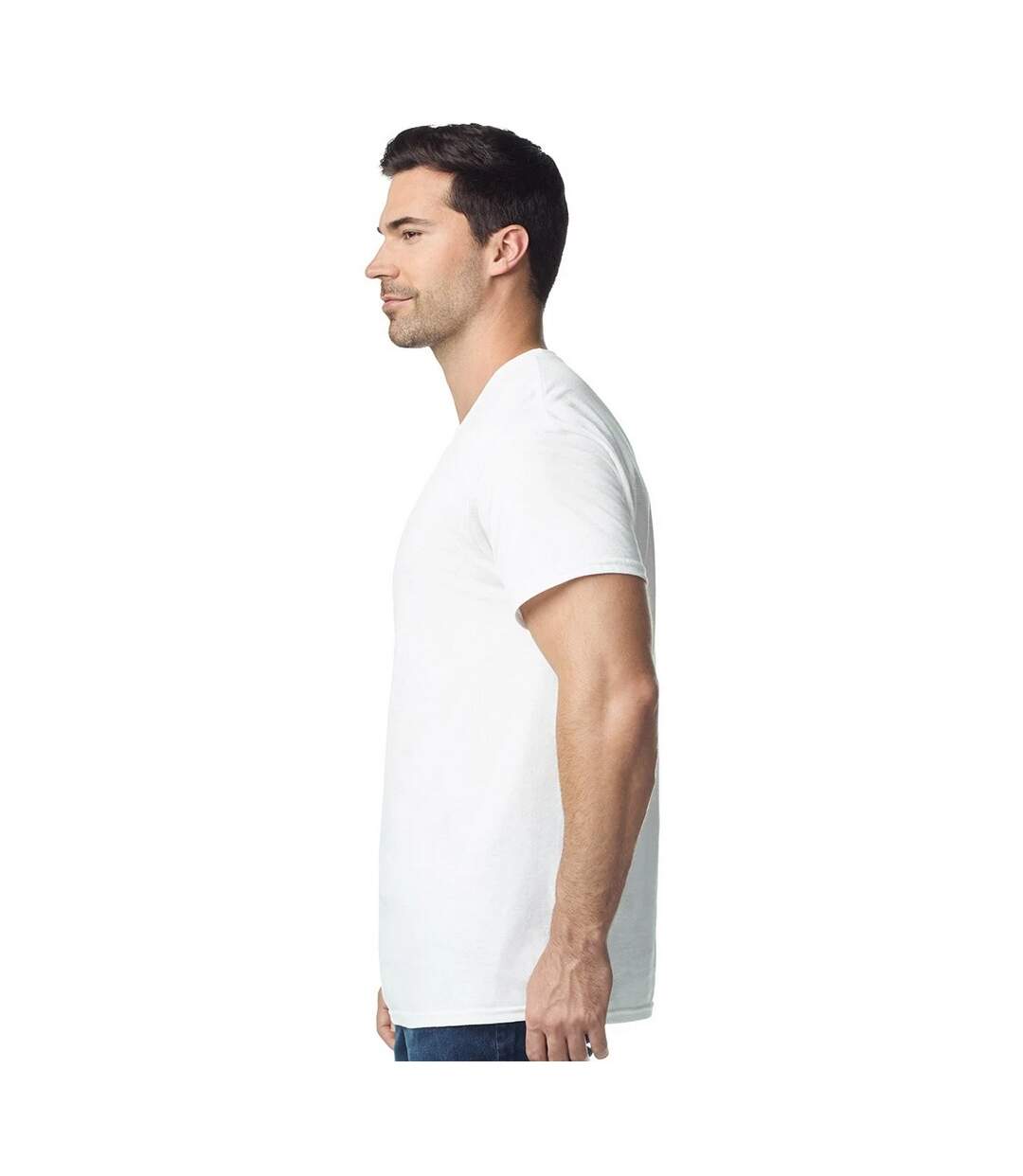 T-shirt Uni Manches Courtes En Coton Homme Blanc Gildan-4