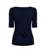 Womens/ladies Contrast Striped Cotton 3/4 Sleeve T-shirt Navy Gold Ralph Lauren-2