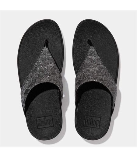 Womens/ladies Lulu Glitz Toe Post Wedge Sandals Black Fit Flop
