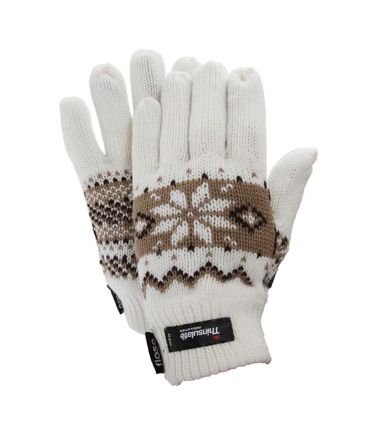 FLOSO Ladies/Womens Thinsulate Fairisle Thermal Gloves (3M 40g) (White) - UTGL519