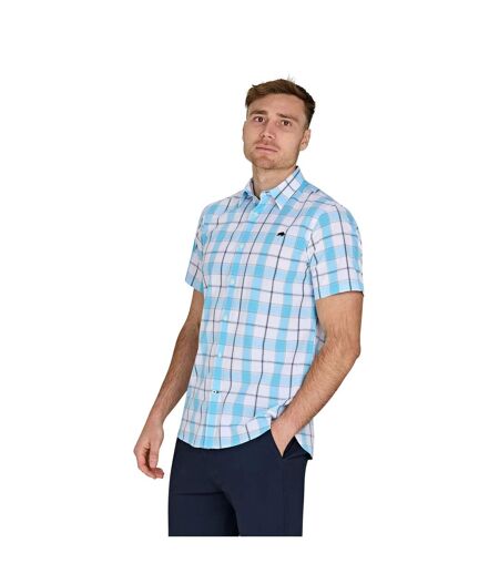 Mens multi check short-sleeved shirt mid blue Raging Bull