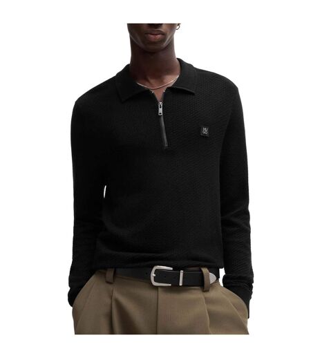 Mens Sastoon Stacked Logo Knitted Quarter Zip Polo Shirt Black Hugo