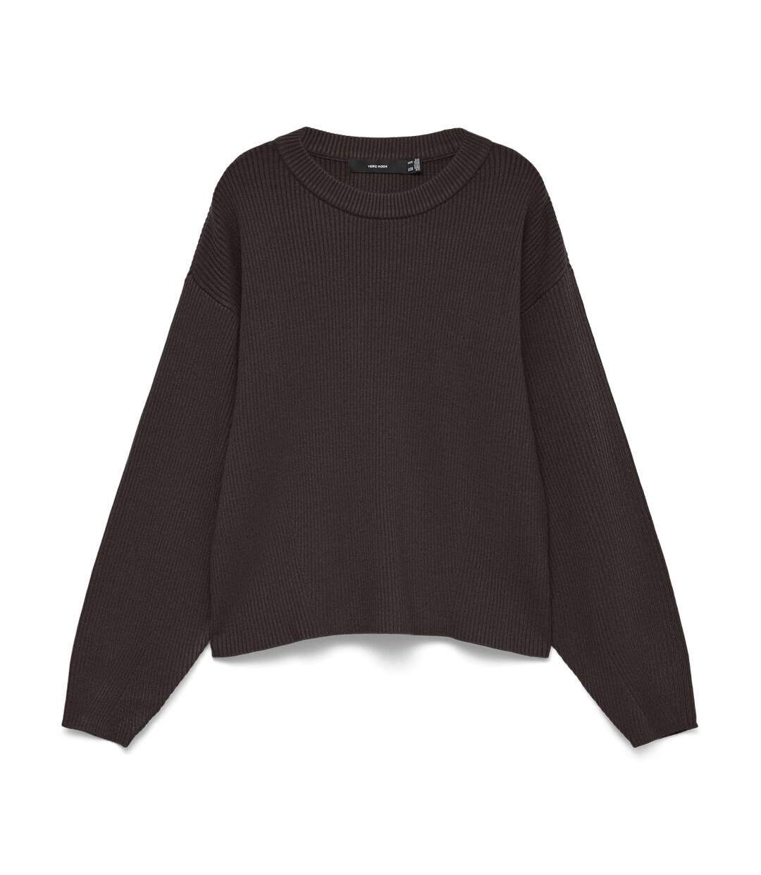 Pull marron foncé femme vero moda gold lux-1