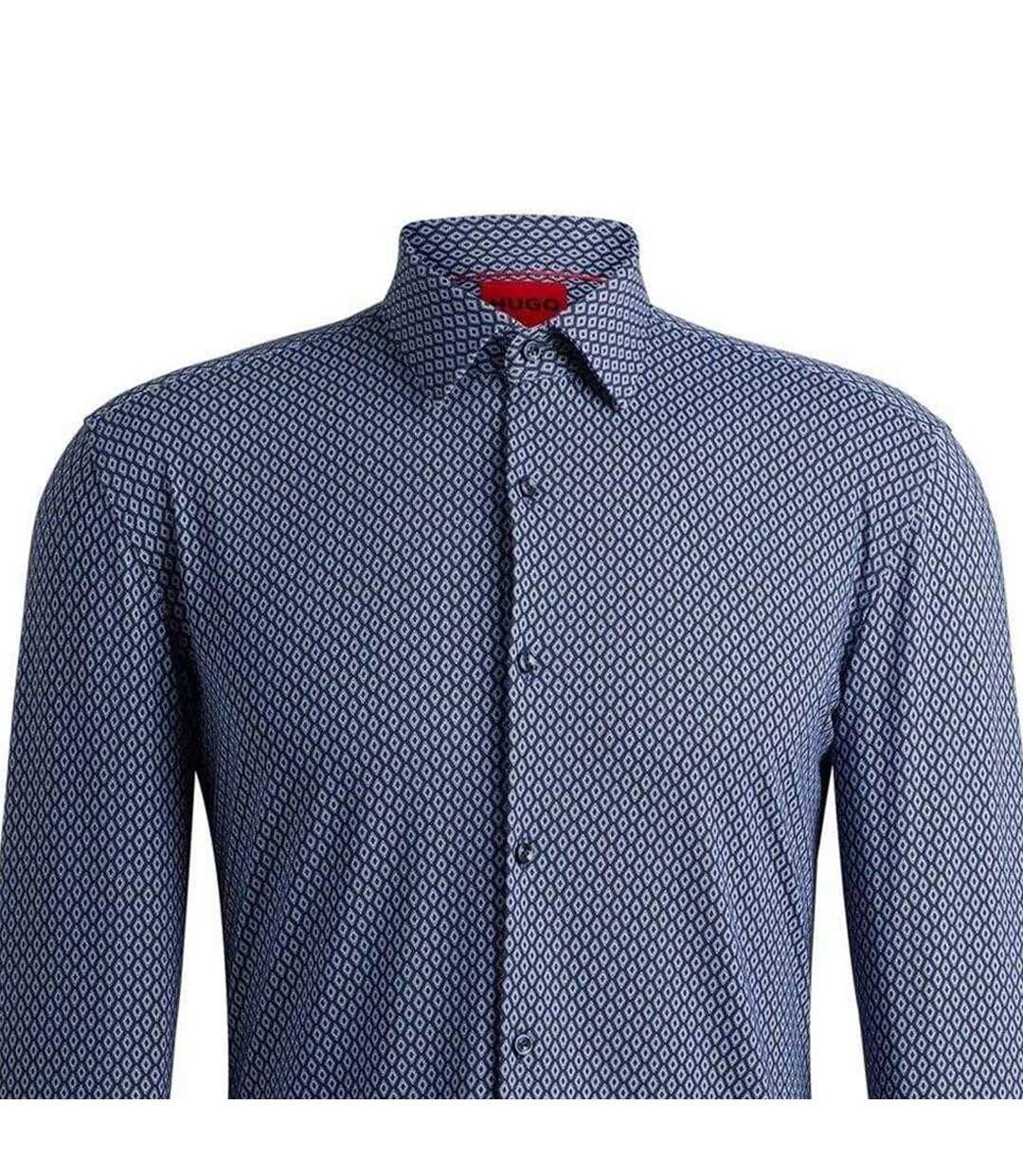Mens Kenno Geometric Cotton Slim Shirt Dark Blue Hugo-3
