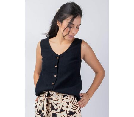 Top femme sans manches SABINE uni noir Coton Du Monde