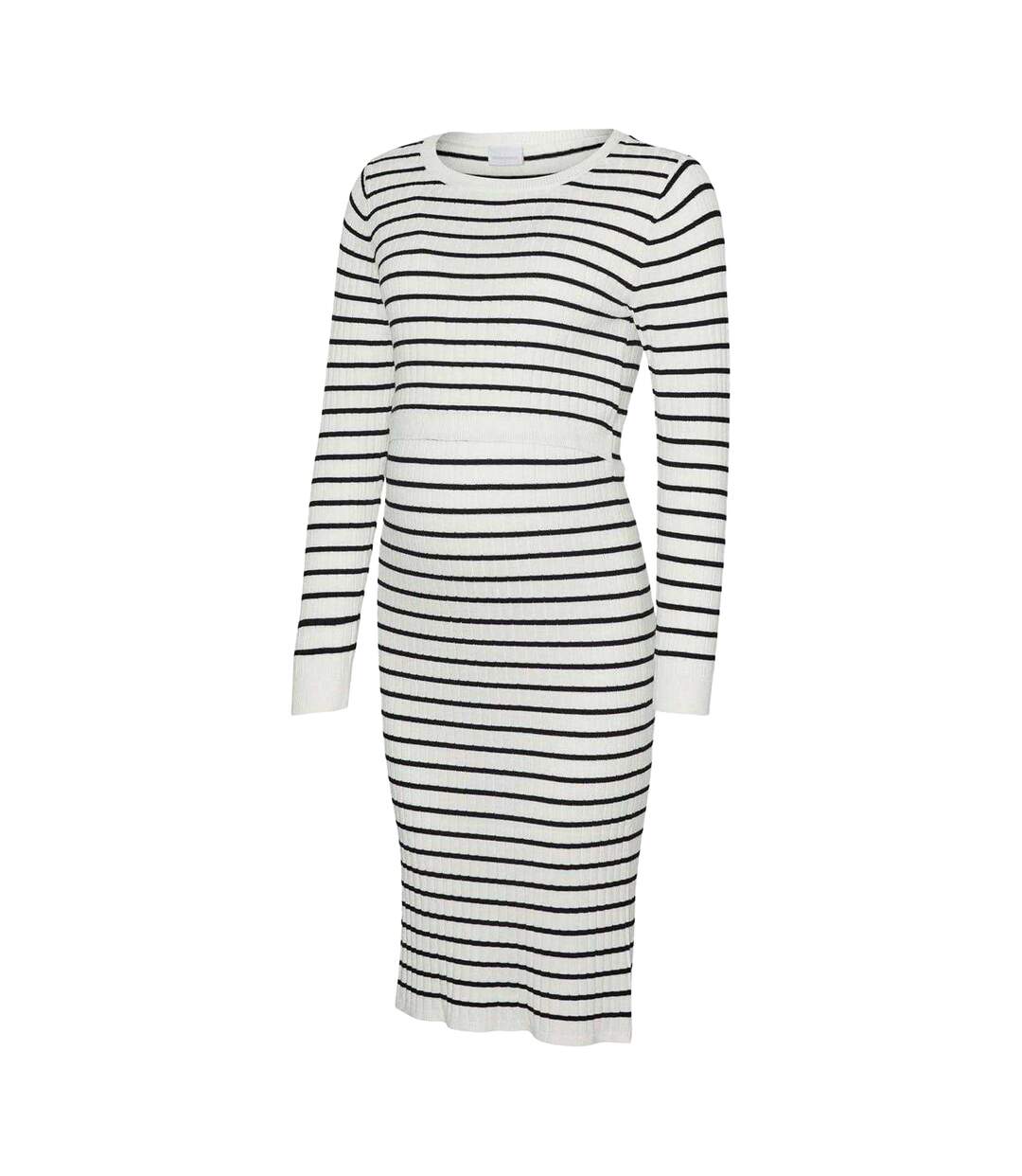 Robe Mi-longue Manches Longues Motif/style À Rayures Mlalima Femme Blanc Neige Mamalicious-2