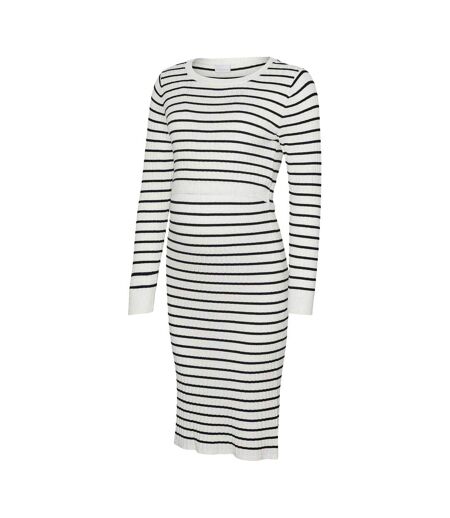 Robe Mi-longue Manches Longues Motif/style À Rayures Mlalima Femme Blanc Neige Mamalicious