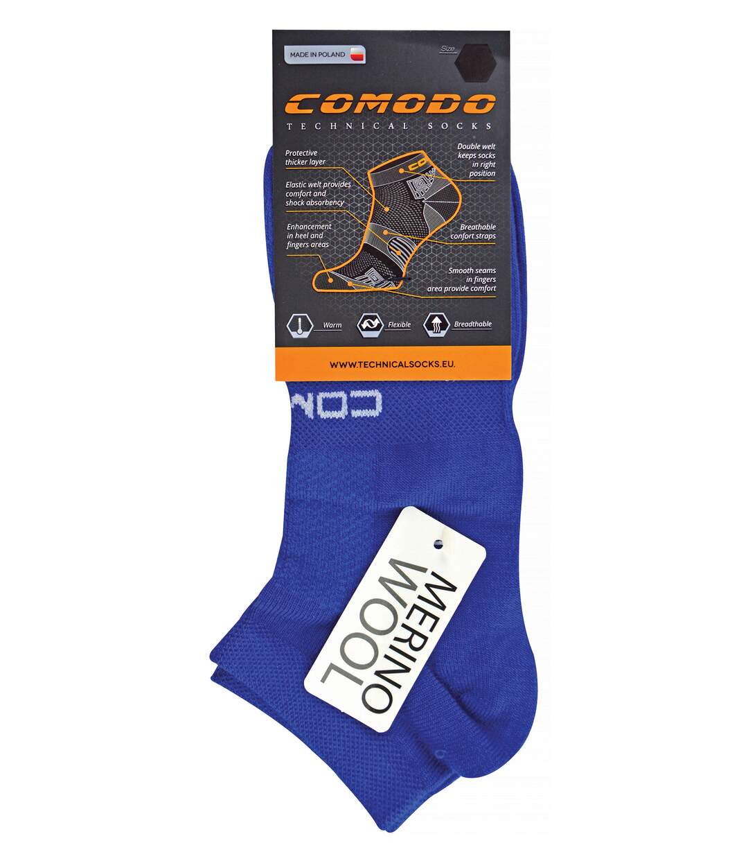 COMODO - 1 Paire Chaussettes Homme Running Merino Anti-Ampoules