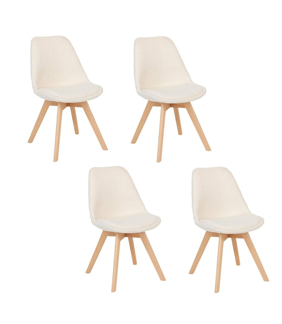 Lot de 4 chaises design scandinave en bouclette - Blanc-1