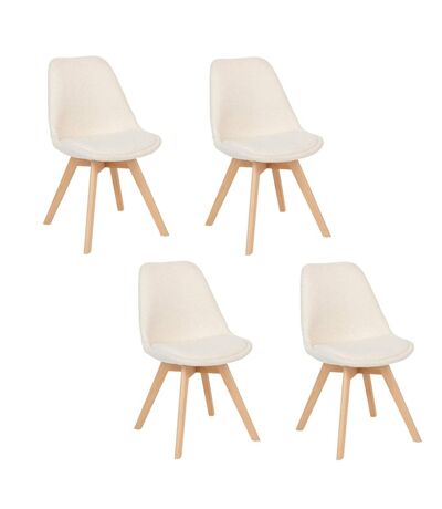 Lot de 4 chaises design scandinave en bouclette - Blanc