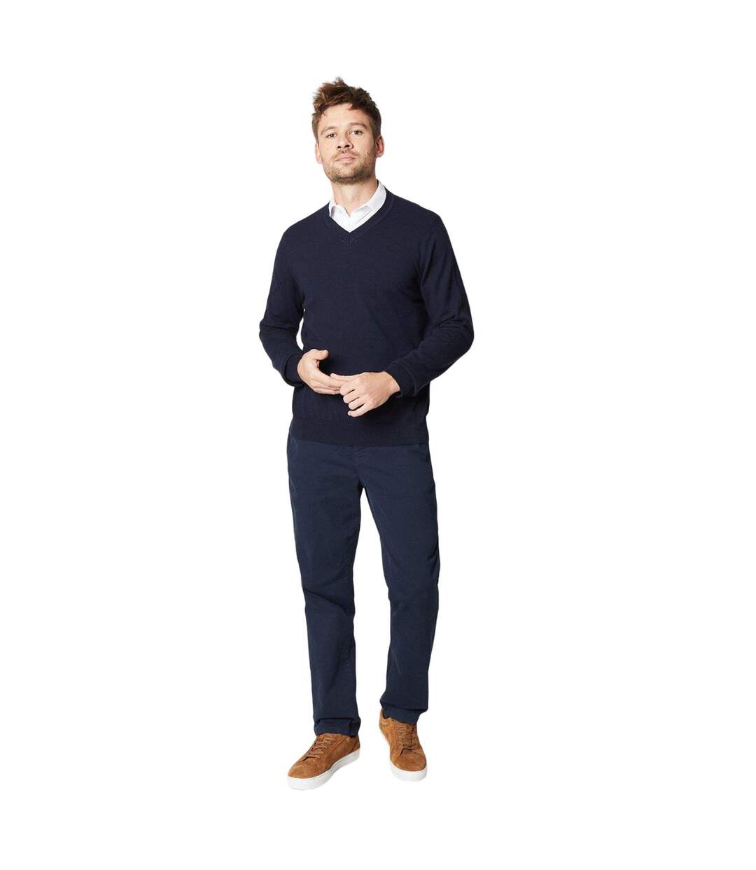 Mens rich cotton v neck jumper navy Burton-3