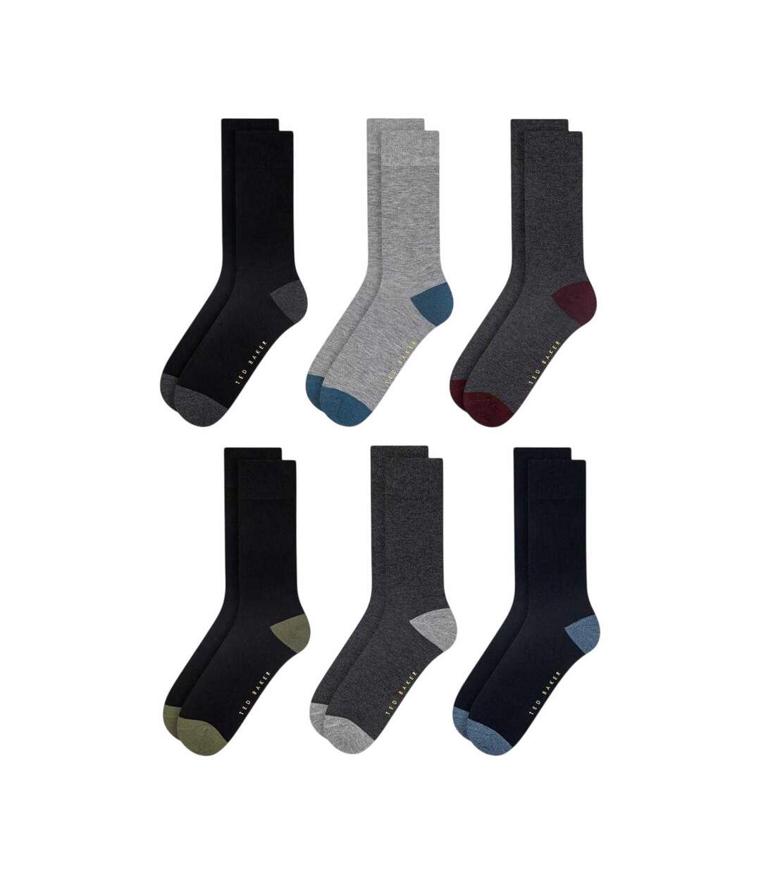 Pack Of 6  Mens Crew Socks  Black Ted Baker-2