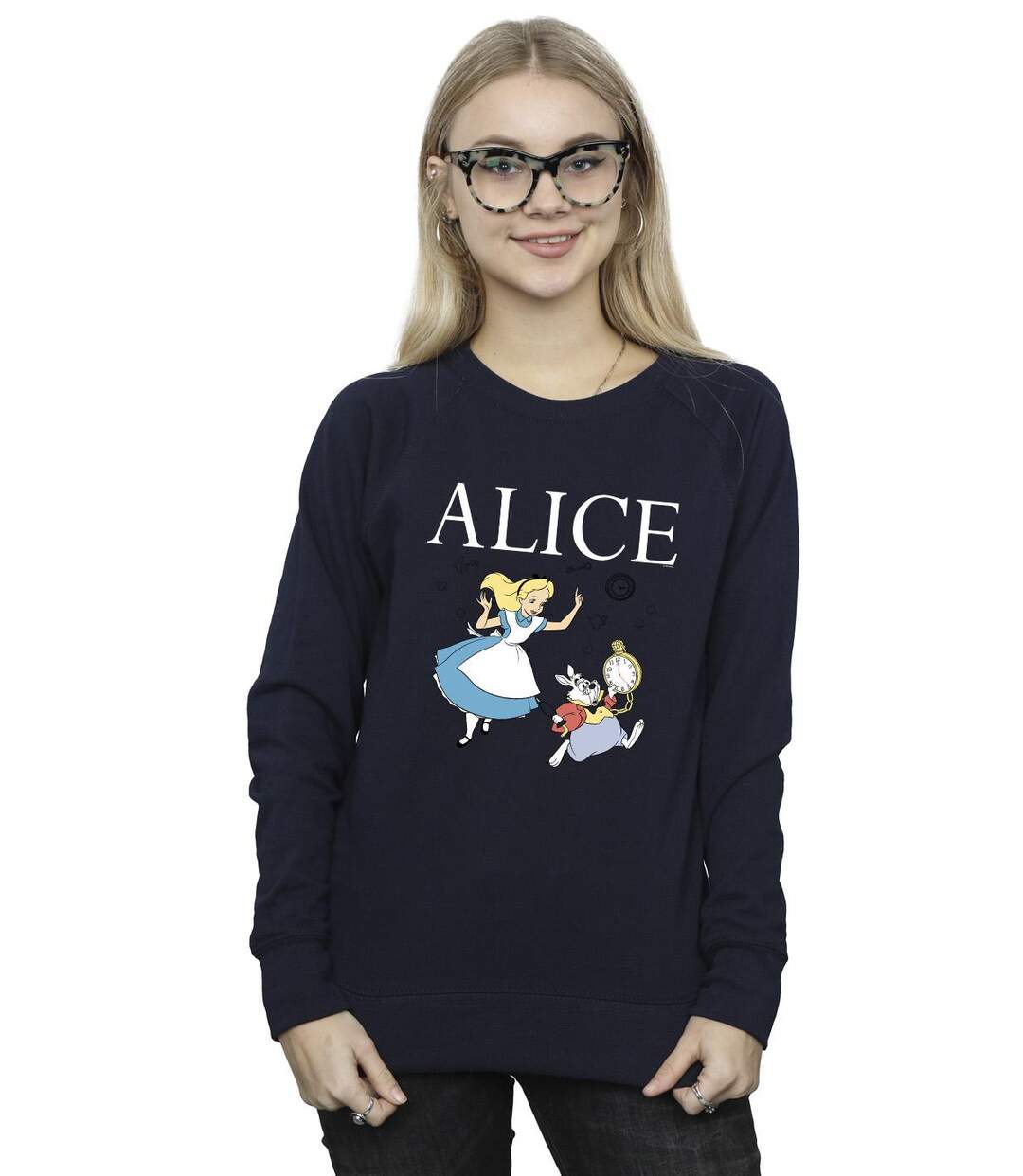 Disney - Sweat ALICE IN WONDERLAND FOLLOW THE RABBIT - Femme (Bleu marine) - UTBI5812-2