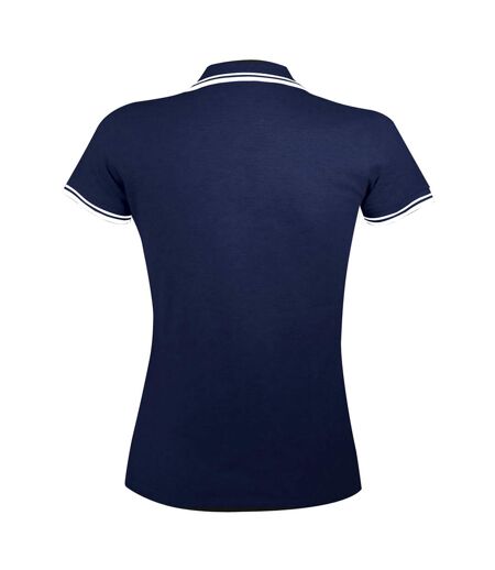 SOLS Womens/Ladies Pasadena Tipped Short Sleeve Pique Polo Shirt (French Navy/White)
