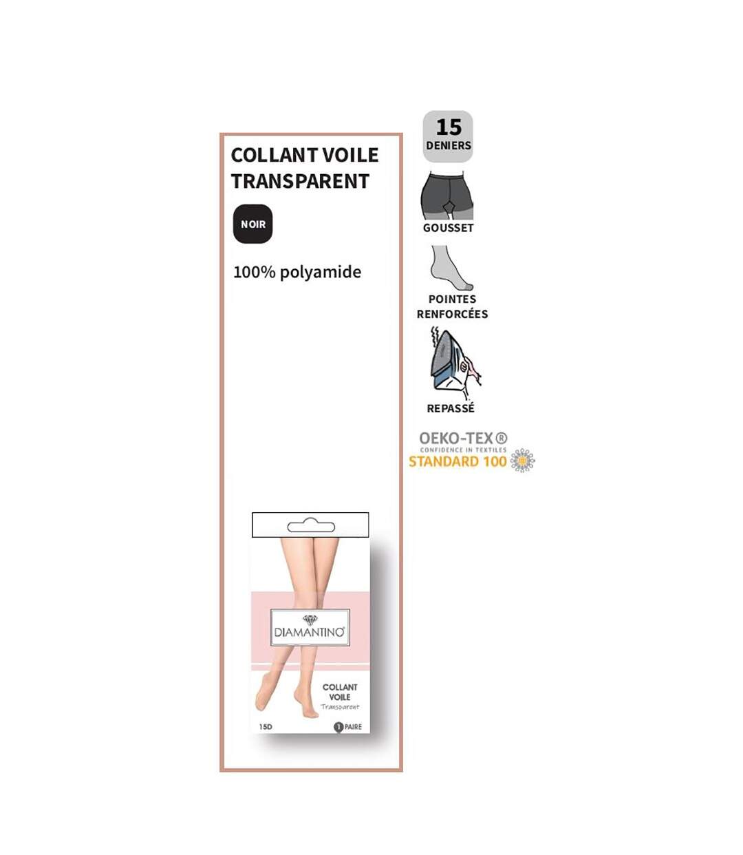 Collant Femme Confort et Résistance DIAMANTINO Pack de 3 Collants Voile Noir 15D-3