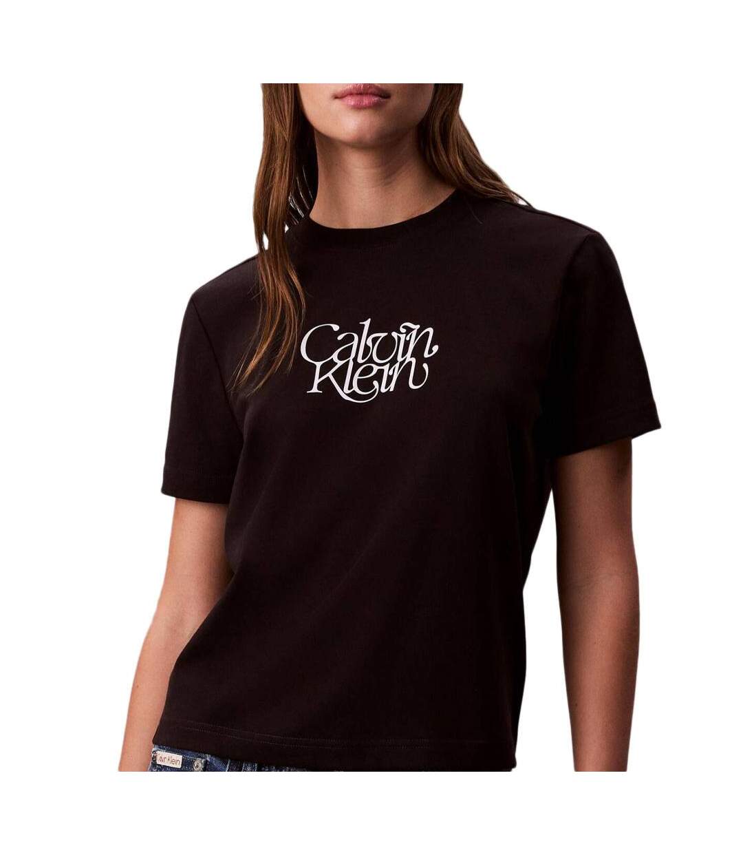T-Shirt noir femme calvin klein jeans fitted script-1