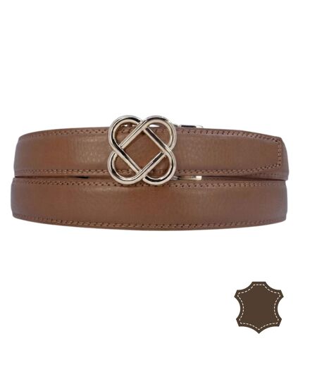 Ceinture automatique boucle crémaillère sans trou pour Femme - 100% cuir - Couleur camel