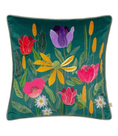 House of bloom celandine piped cushion cover 43cm x 43cm teal Wylder