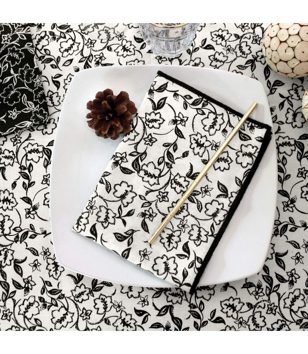 Lot de 4 Serviettes de Table Linette 40x40 Écru & Noir-3