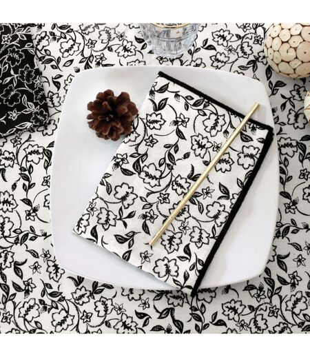 Lot de 4 Serviettes de Table Linette 40x40 Écru & Noir