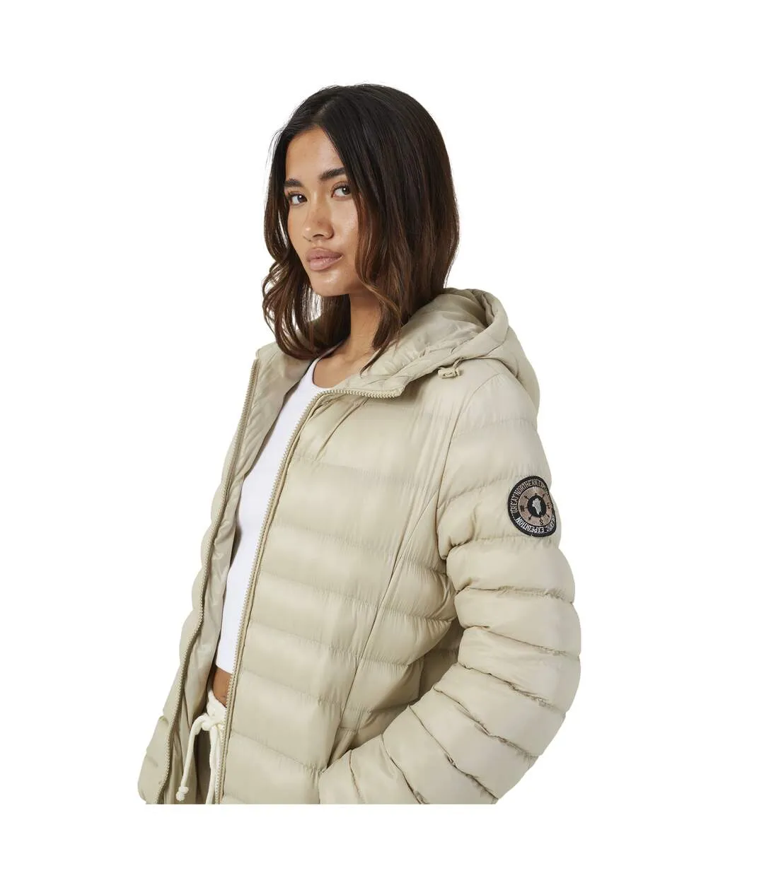 Womens/ladies Everet Embroidered Nylon Badge Padded Jacket Stone Brave Soul-3
