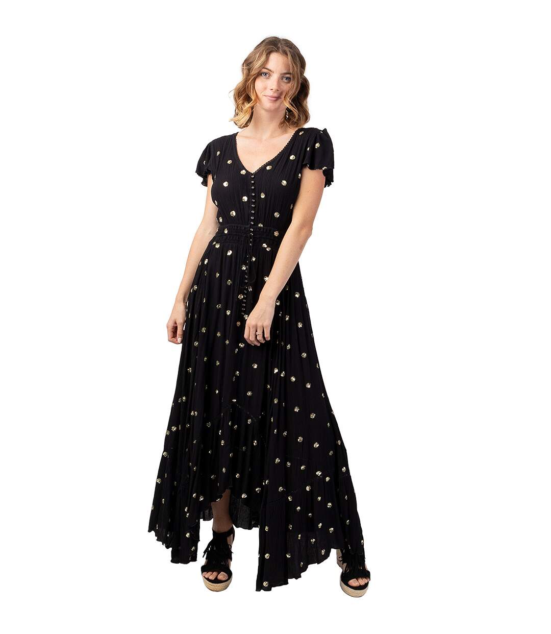 Robe longue bohème chic SUMATRA noire Coton Du Monde