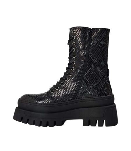 Womens/ladies Coast Snake Print Platform Combat Boots Black Steve Madden