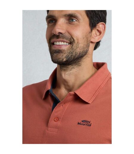 Mens Miles Pique Organic Polo Shirt Baked Clay Weird Fish