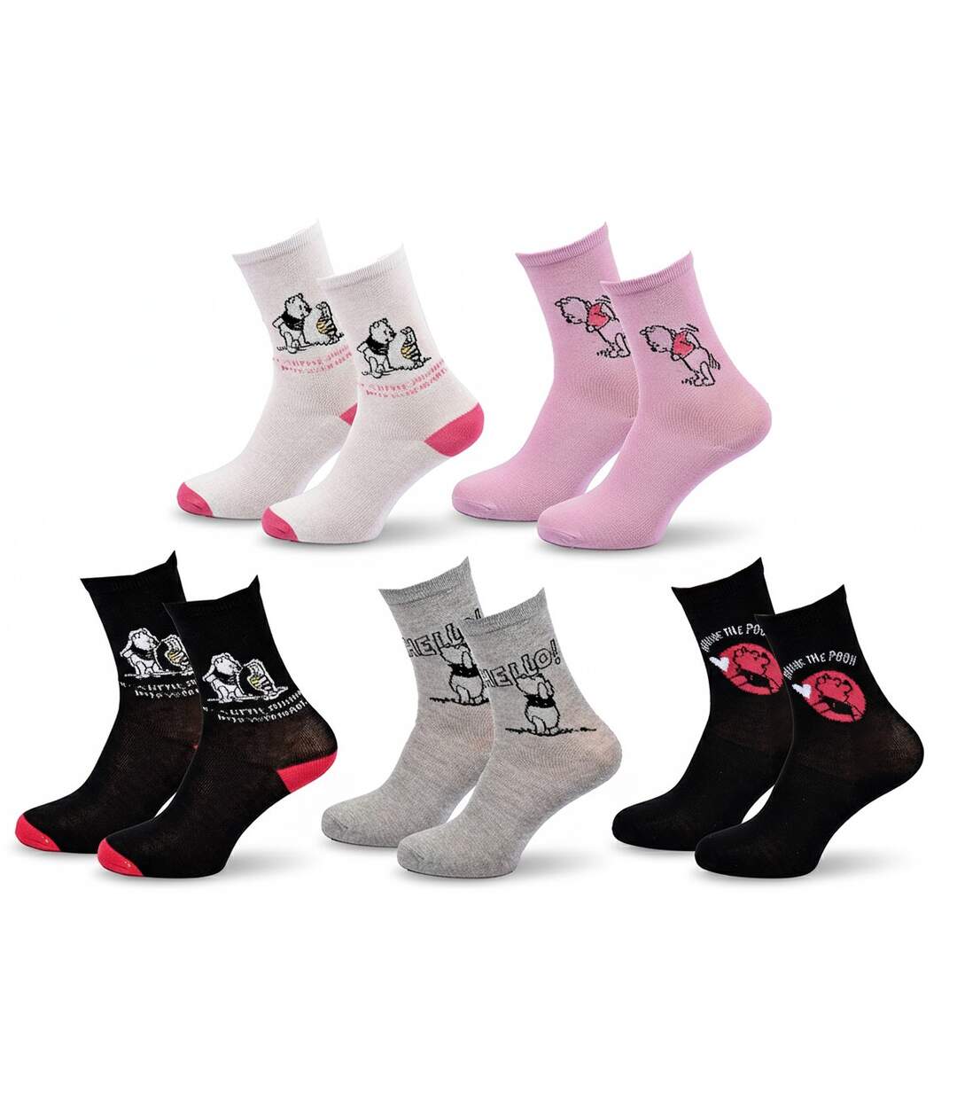 Disney – Chaussettes Femme Licence Winnie l’ourson Pack de 5 Paires-1