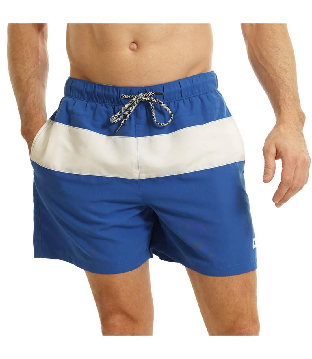 Mens contrast striped swim shorts royal blue/white RIPT Essentials-1