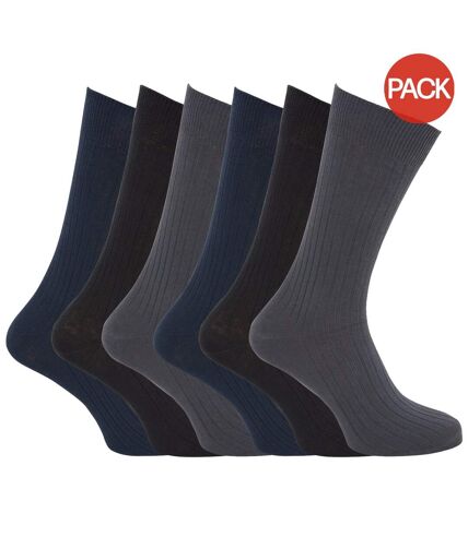 Mens 100% Cotton Ribbed Classic Socks (Pack Of 6) (Black/Grey/Navy) - UTMB144