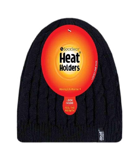 Ladies Cable Knit Fleece Lined Knitted Thermal Beanie Hat