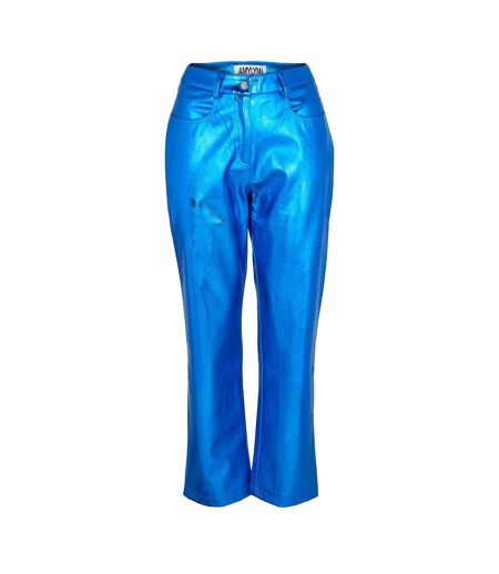 Womens/ladies Metallic Trousers Blue AmyLynn